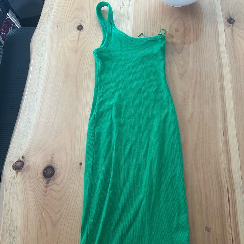 Zara Green Bodycon Maxi/midi Dress with Scoop Neck one shoulder
